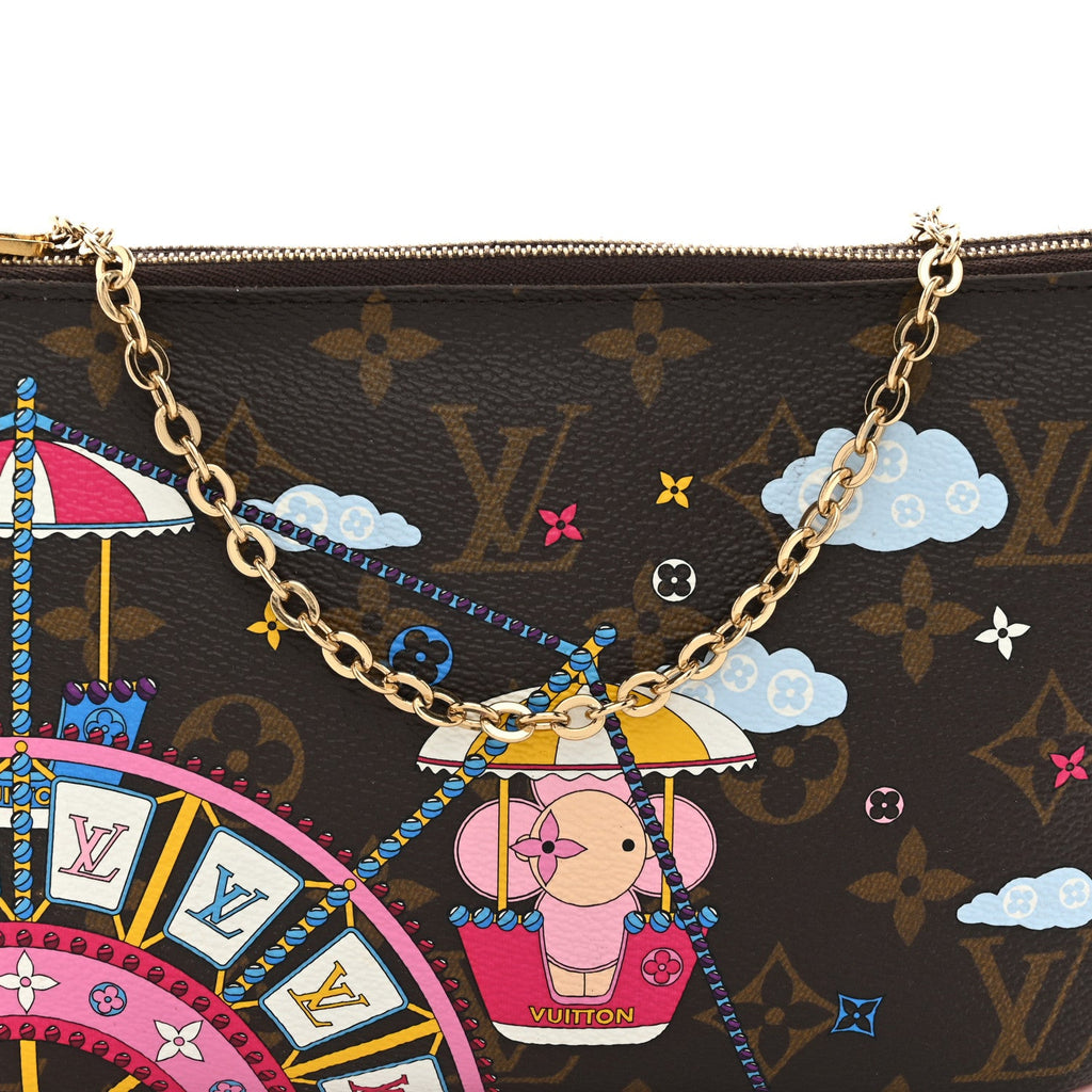 Louis Vuitton Monogram 2020 Christmas Animation Big Wheel Double Zip Pochette Rose Ballerine