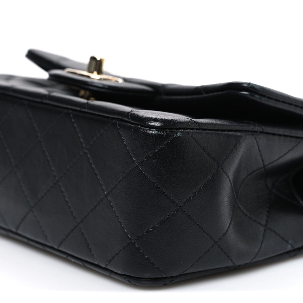 Chanel Lambskin Quilted Mini Top Handle Rectangular Flap Black