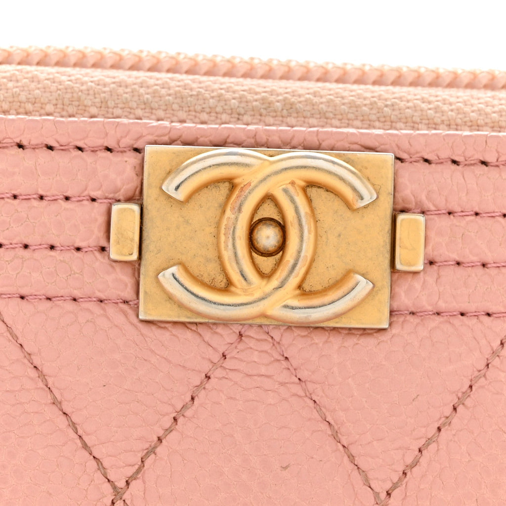 Caviar Quilted Boy Zip Around Coin Purse Wallet Light Pink