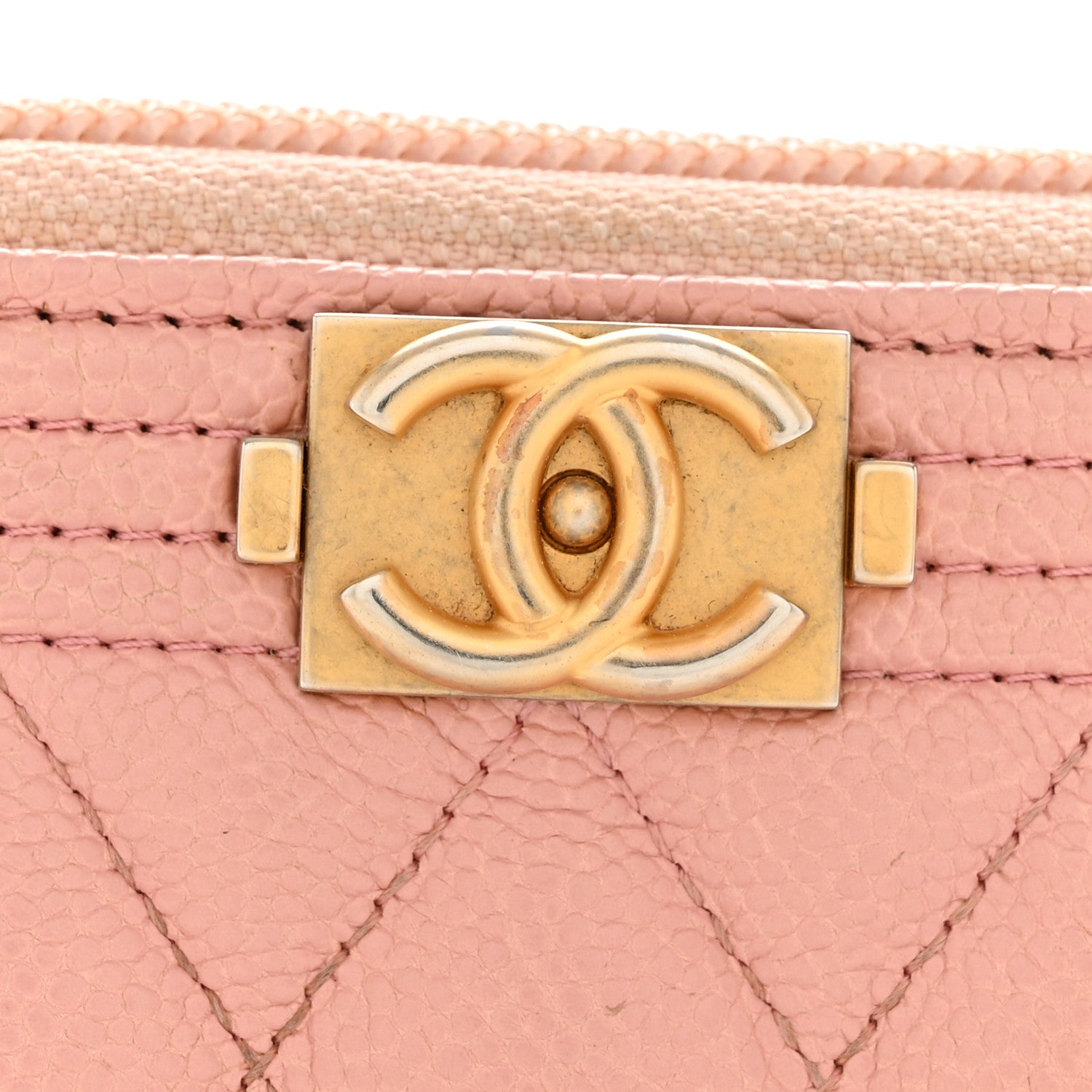 Caviar Quilted Boy Zip Around Coin Purse Wallet Light Pink