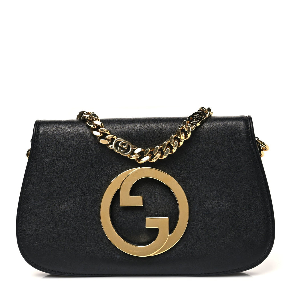 Gucci Roxy Calfskin Blondie Chain Shoulder Flap Bag Black