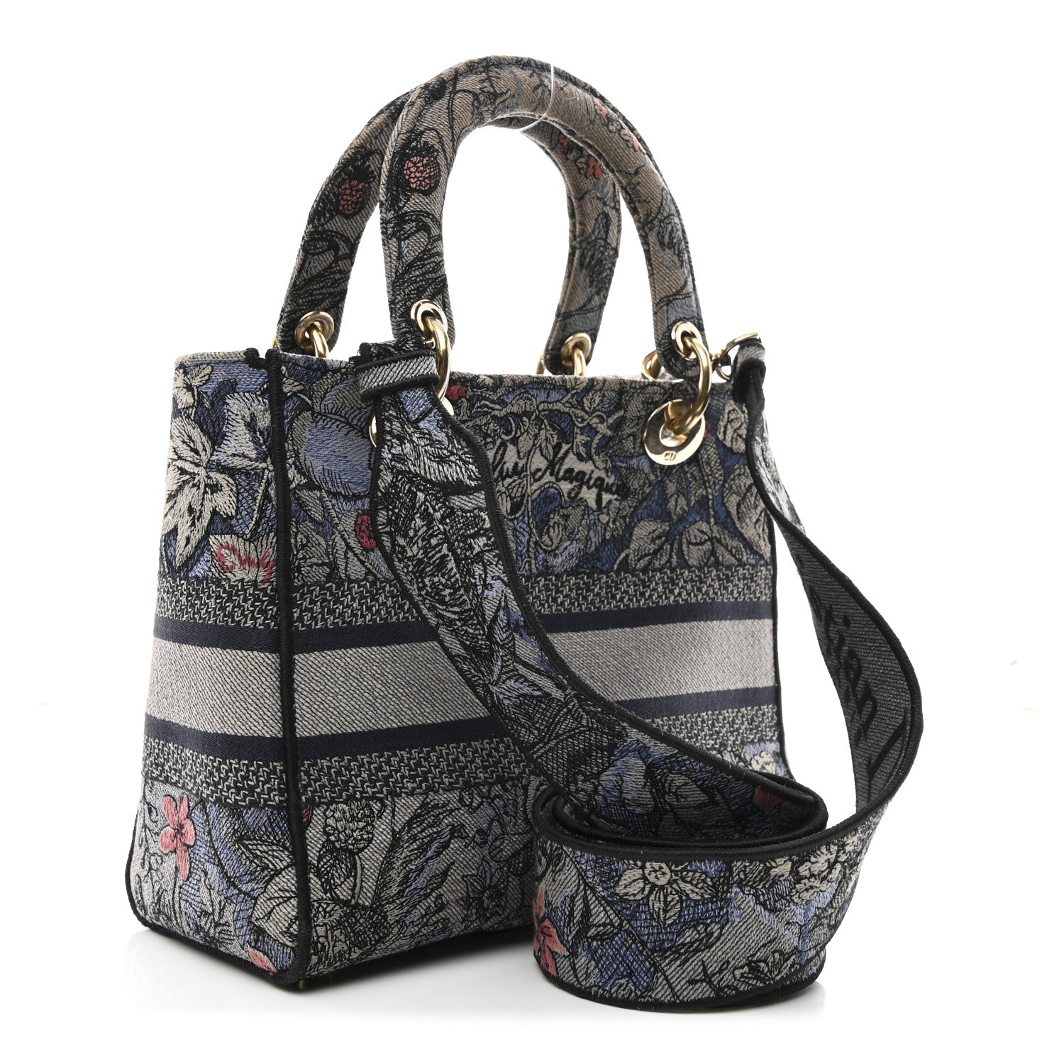 Christian Dior Canvas Embroidered Jardin Magique Medium Lady D-Lite Denim Multicolor