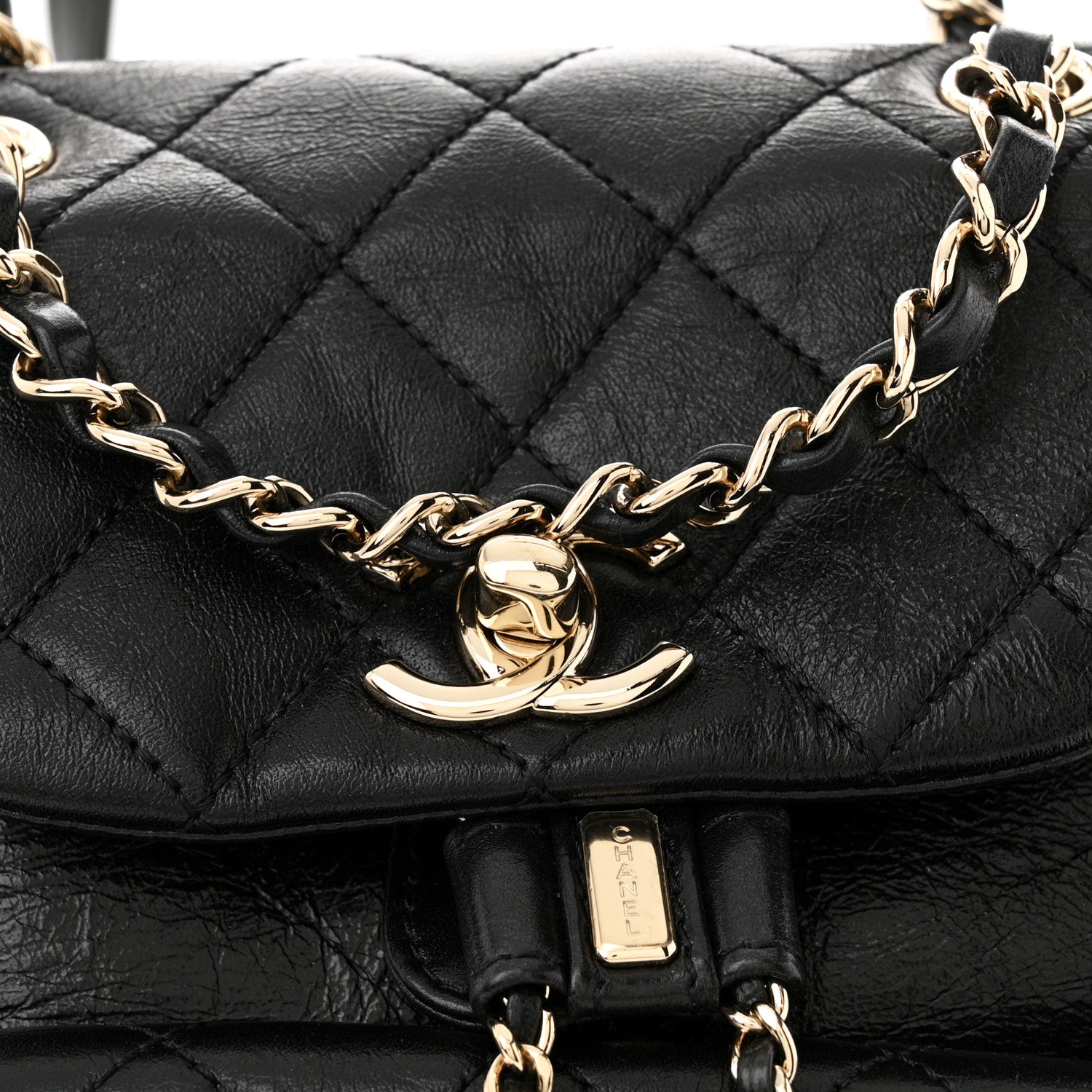 Chanel Glazed Aged Calfskin Quilted Small Duma Drawstring Backpack Black