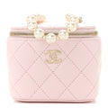 Chanel Lambskin Quilted Mini Vanity Case With Pearl Chain Light Pink