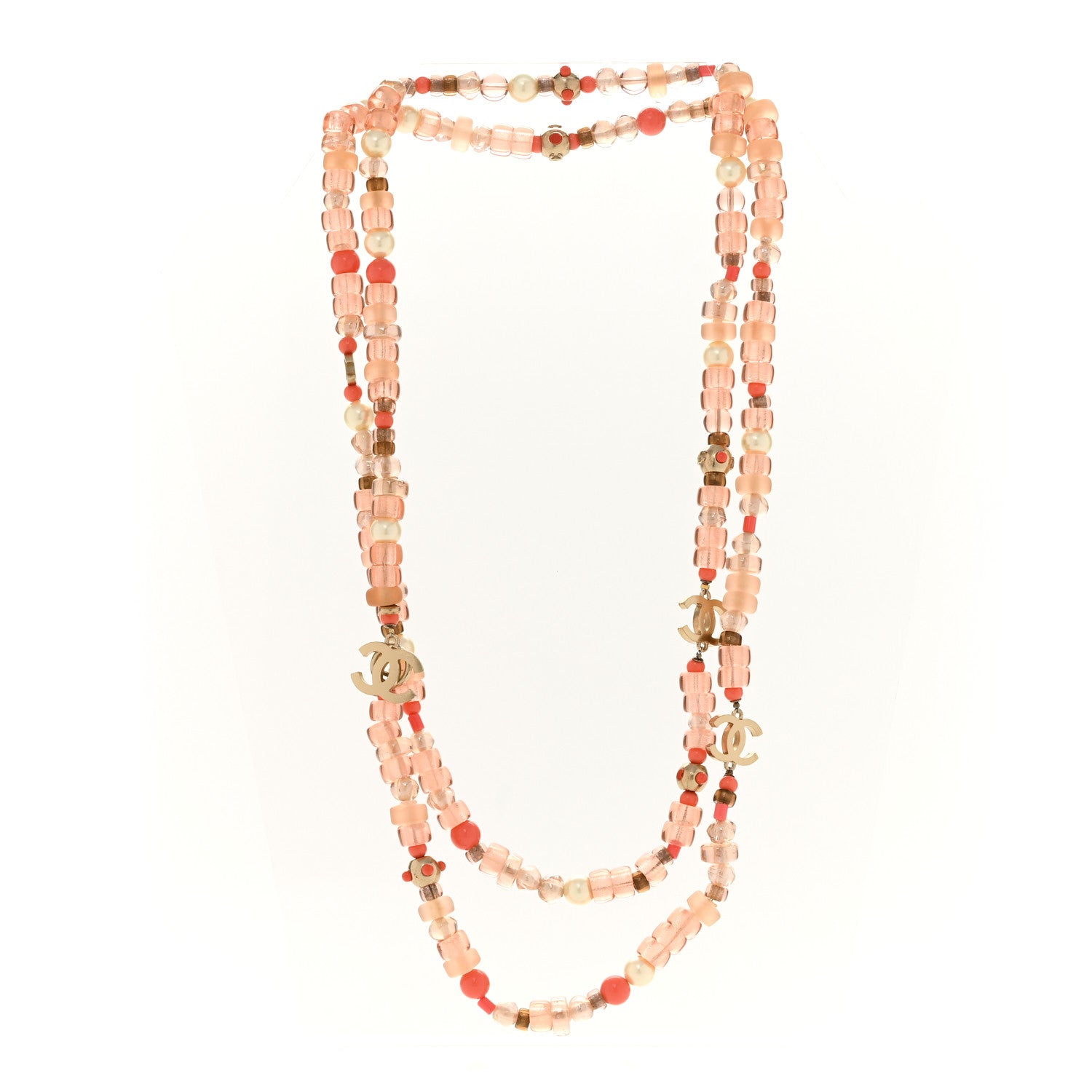 Pearl Beaded CC Long Necklace Pink