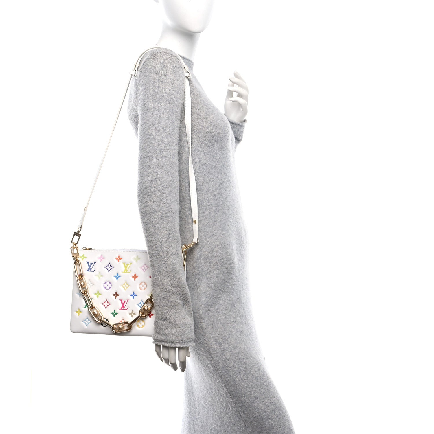 Louis Vuitton LV x TM Lambskin Embossed Monogram Coussin PM White Multicolor