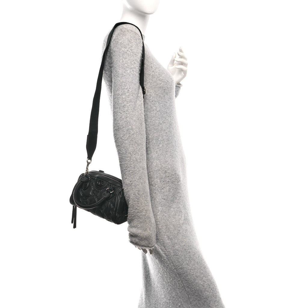 Gucci Nylon Calfskin Enamel GG Matelasse Mini Bowler Bag Black