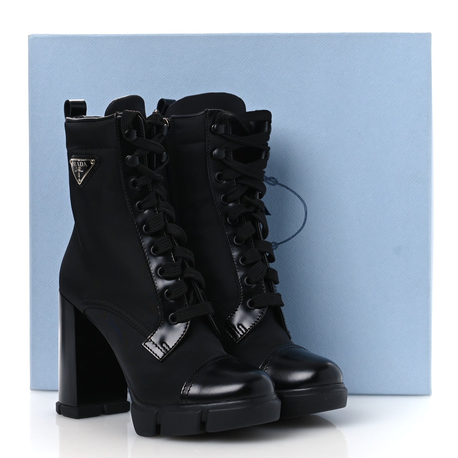 Prada Spazzolato Re-Nylon Metal Triangle Logo 110mm Ankle Boots 36.5 Black