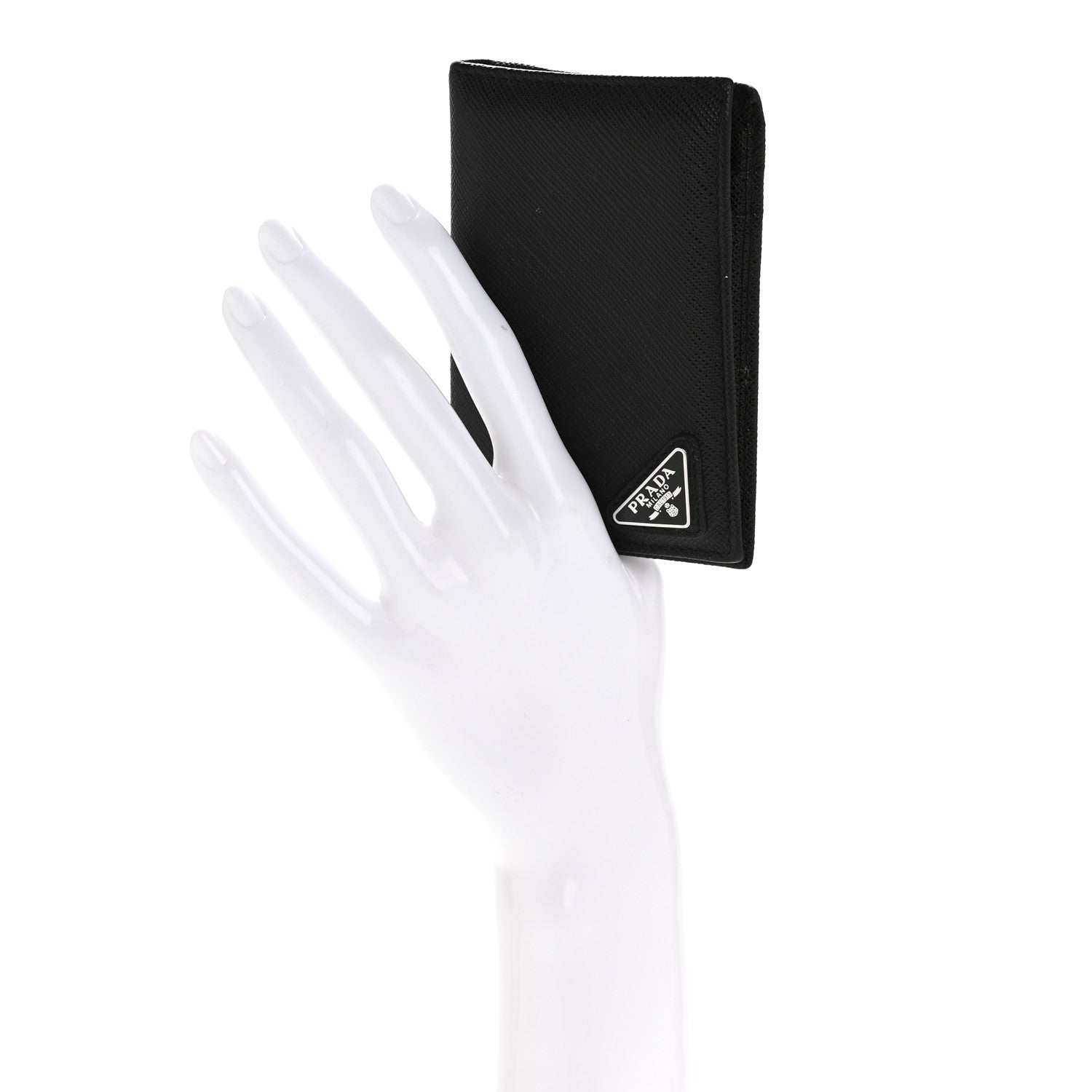 Prada Saffiano Triangle Card Holder Black
