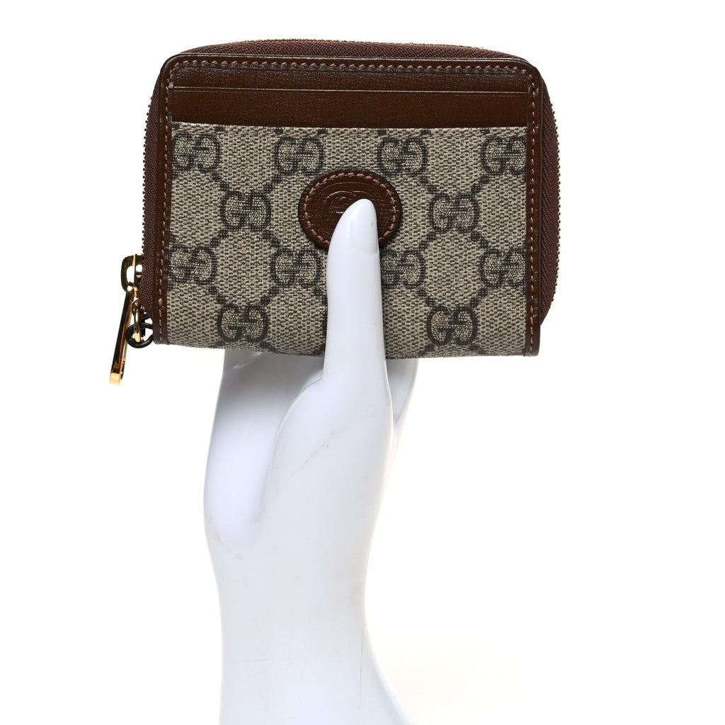 Gucci GG Supreme Monogram Azalea Calfskin Retro Interlocking G Compact Wallet Beige Ebony Brown Sugar