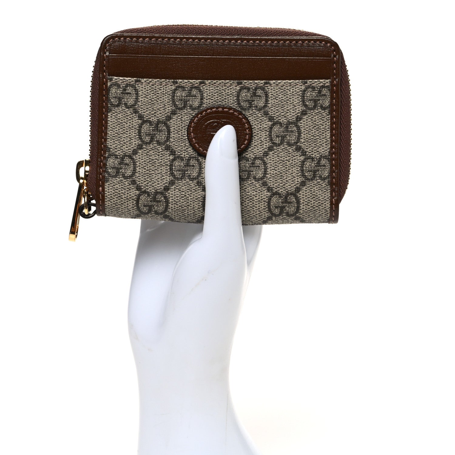 Gucci GG Supreme Monogram Azalea Calfskin Retro Interlocking G Compact Wallet Beige Ebony Brown Sugar