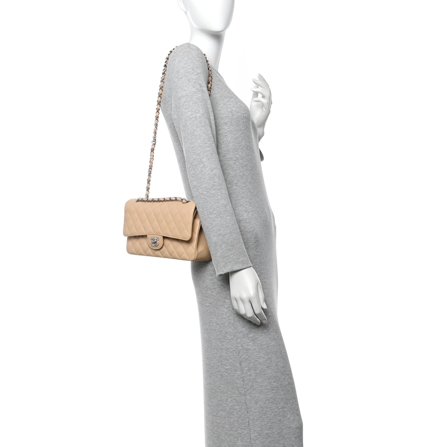 Chanel Caviar Quilted Medium Double Flap Beige