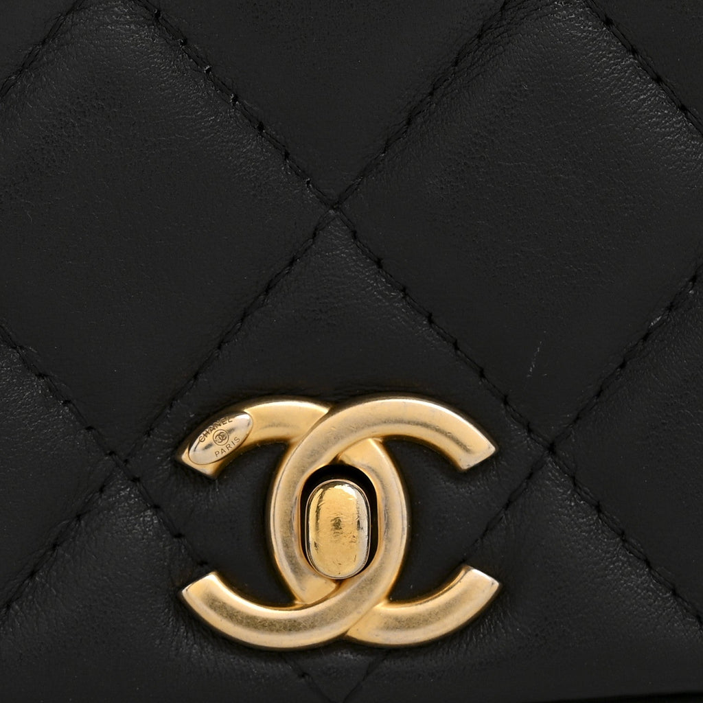 Chanel Calfskin Quilted Coco Mail Clutch With Chain Black