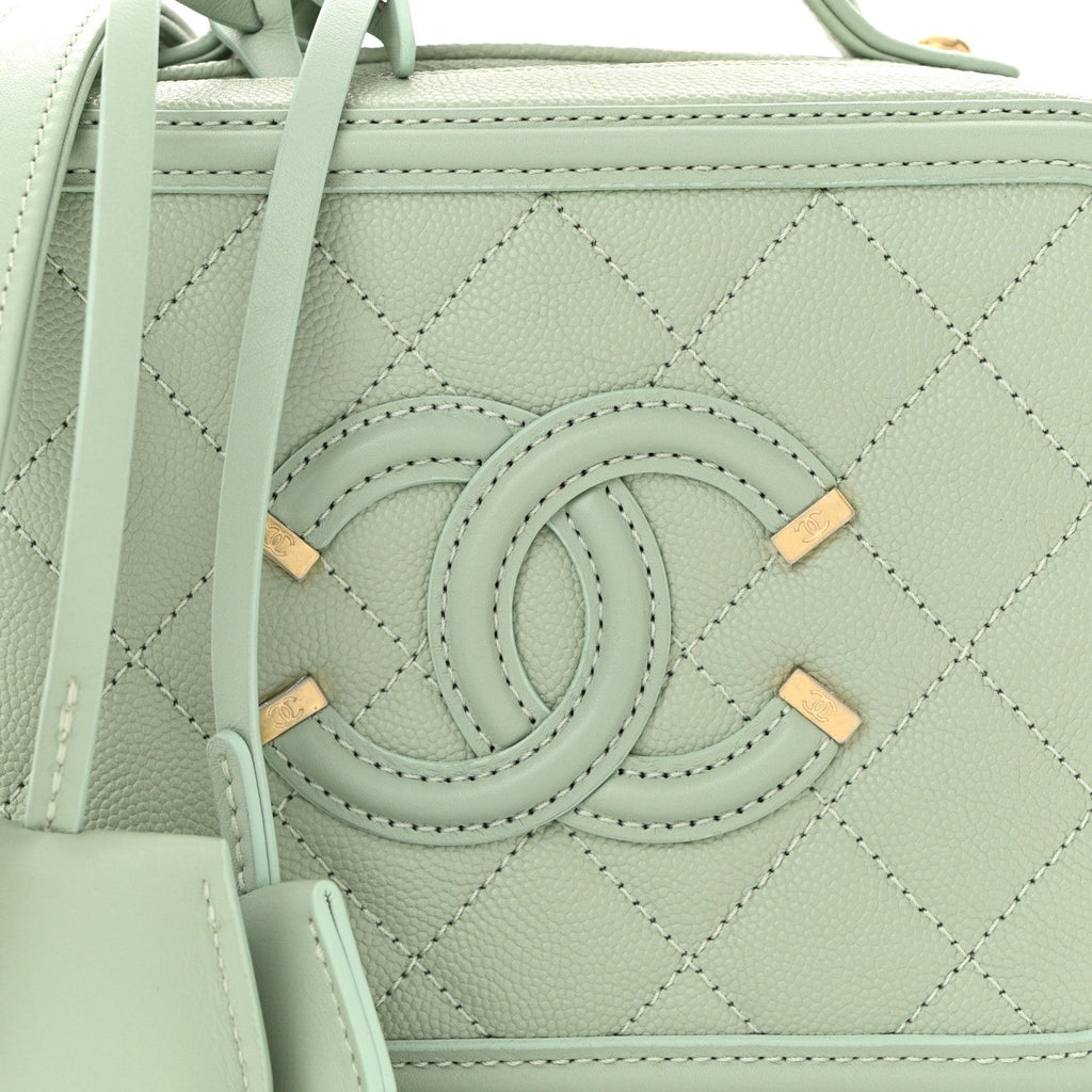 Chanel Caviar Quilted Small CC Filigree Vanity Case Mint