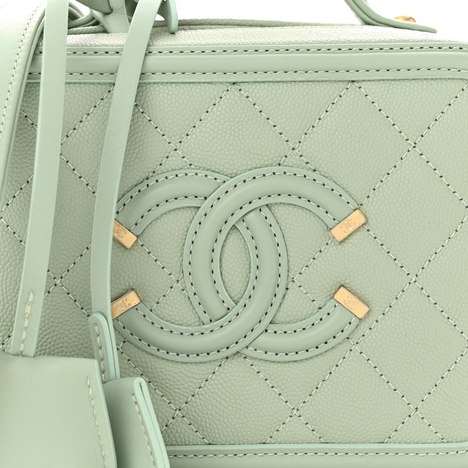 Chanel Caviar Quilted Small CC Filigree Vanity Case Mint