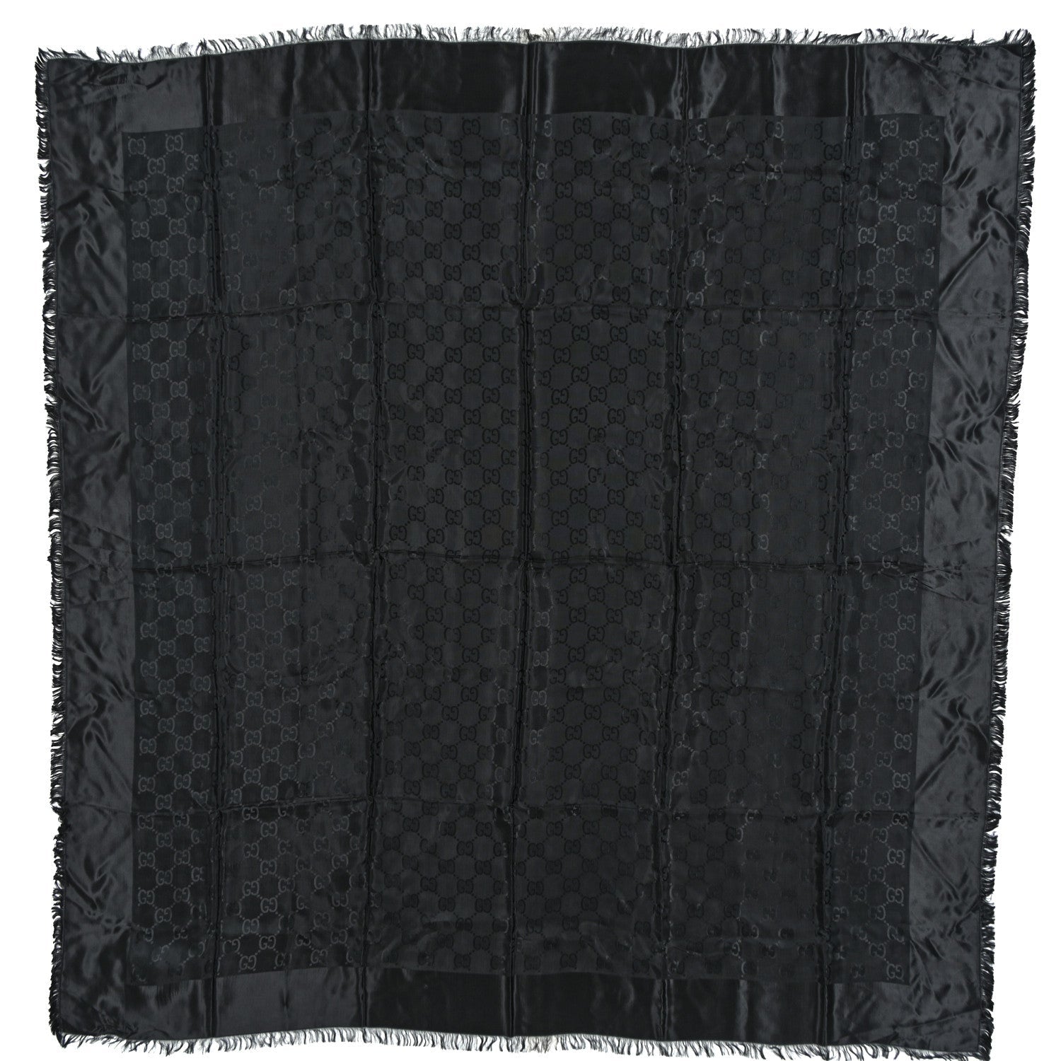 Gucci Viscose Modal GG Monogram Square Shawl Black