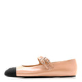 Lambskin Grosgrain Pearl Mary Jane Flats 38.5 Beige Black