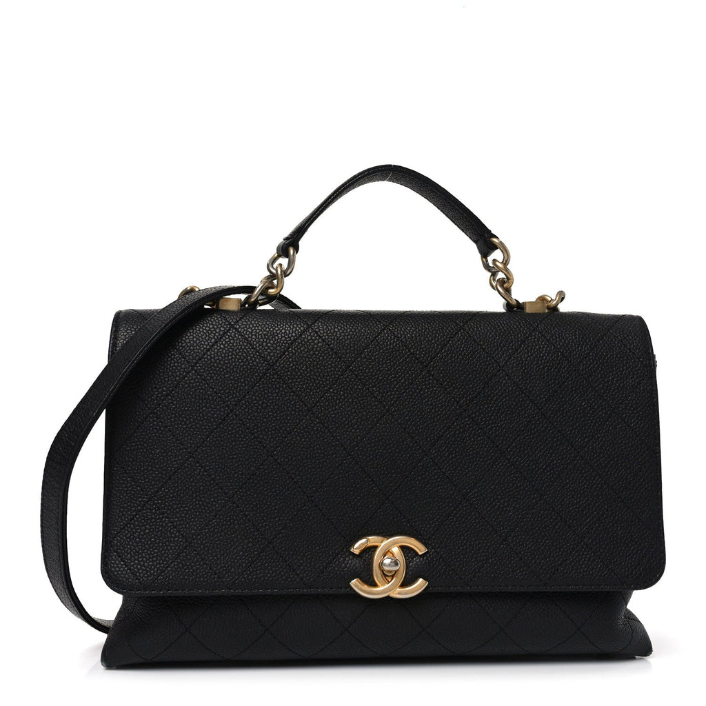 Chanel Caviar Diamond Stitched Top Handle Flap Black