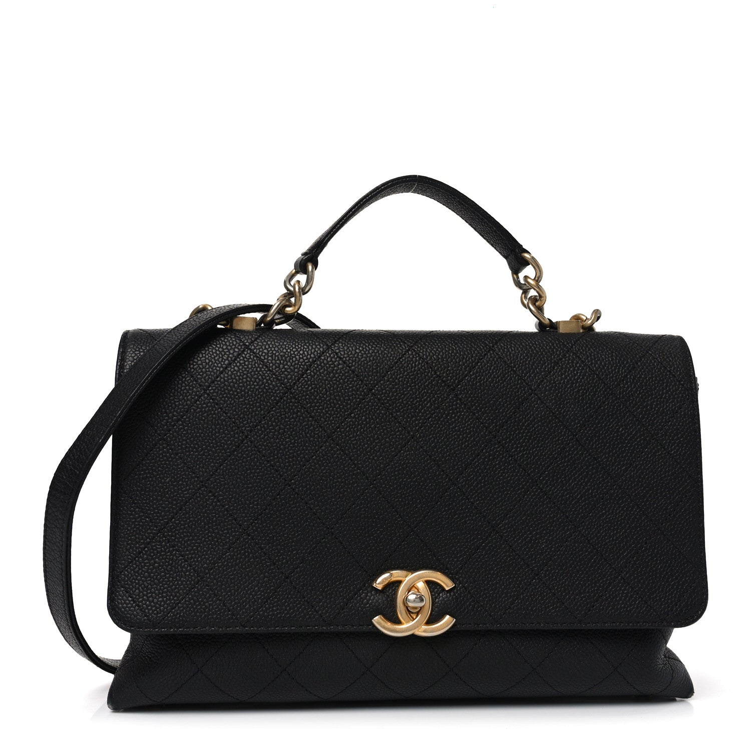 Chanel Caviar Diamond Stitched Top Handle Flap Black