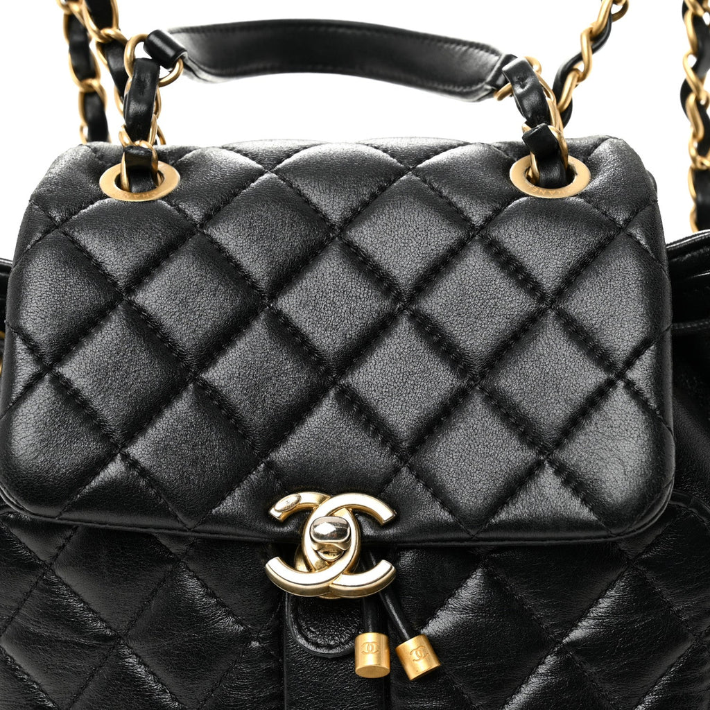Chanel Lambskin Quilted Daily Friend Drawstring Backpack Black