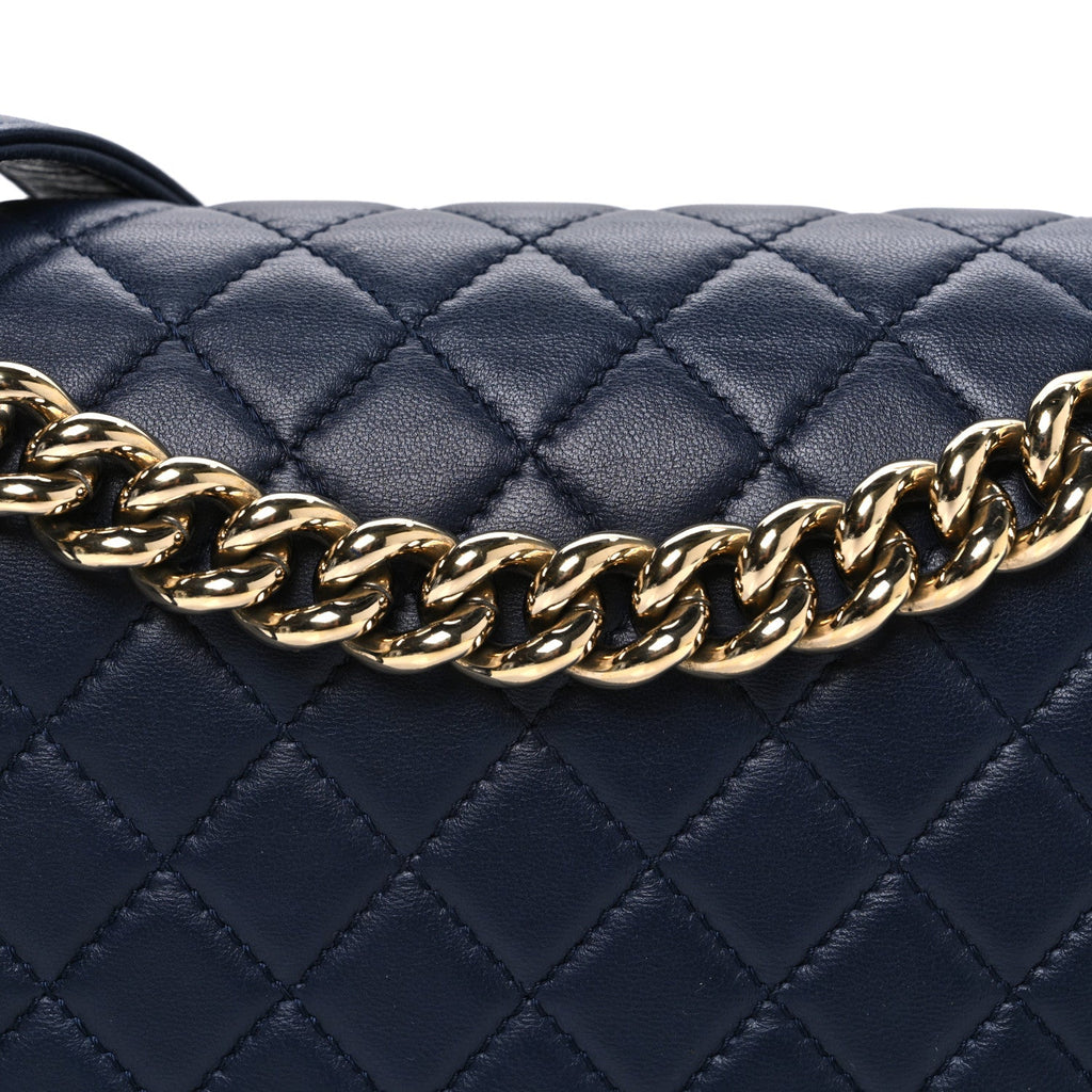 Chanel Lambskin Quilted New Medium Boy Flap Dark Navy Blue