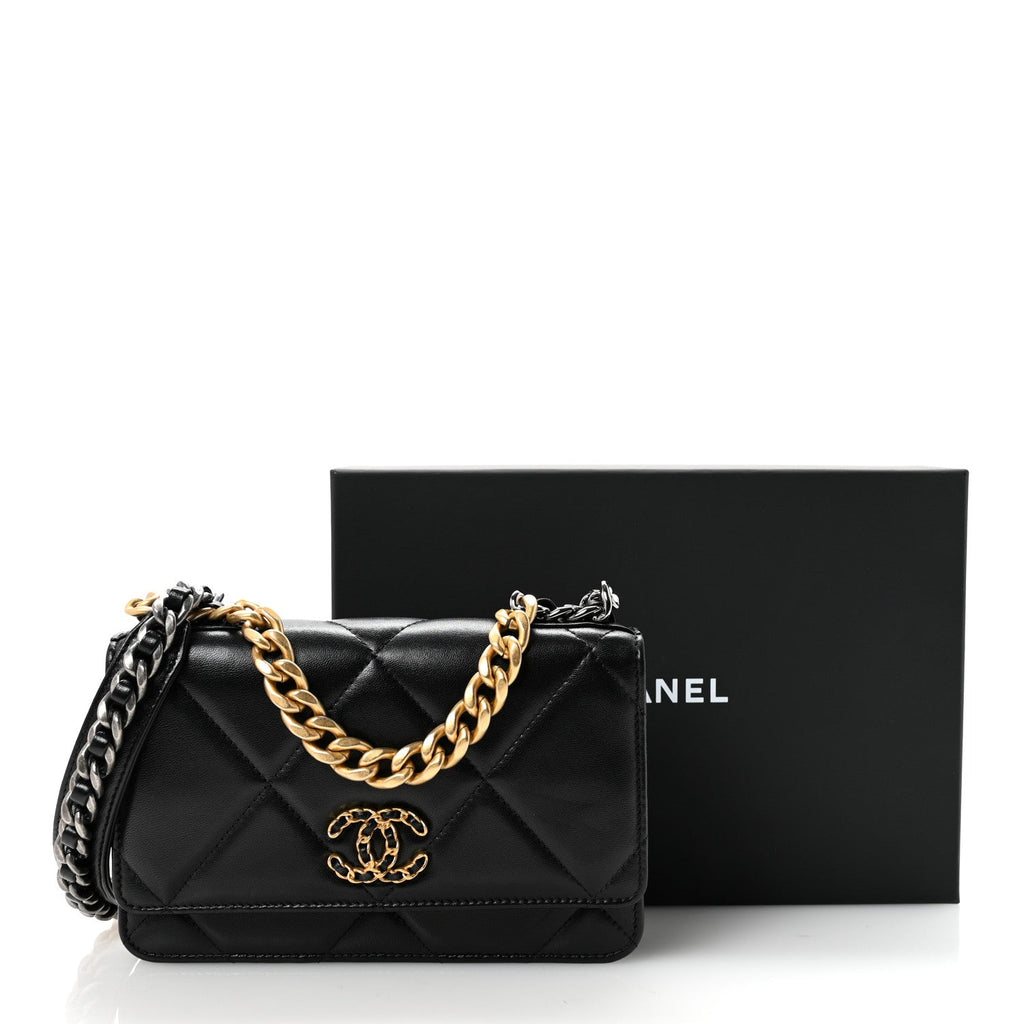 Chanel Lambskin Quilted Chanel 19 Wallet On Chain WOC Black
