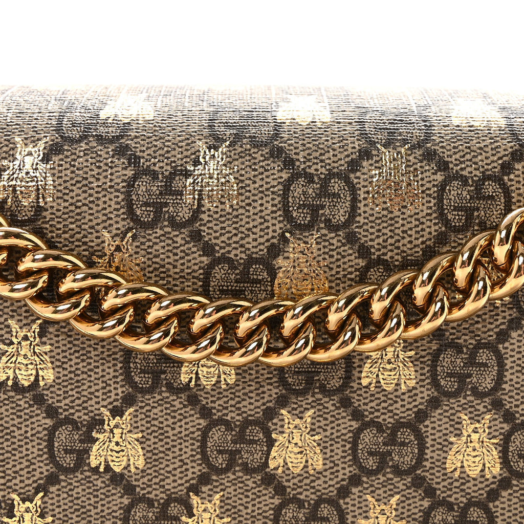 Gucci GG Supreme Monogram Bees Medium Padlock Shoulder Bag Beige Oro Black