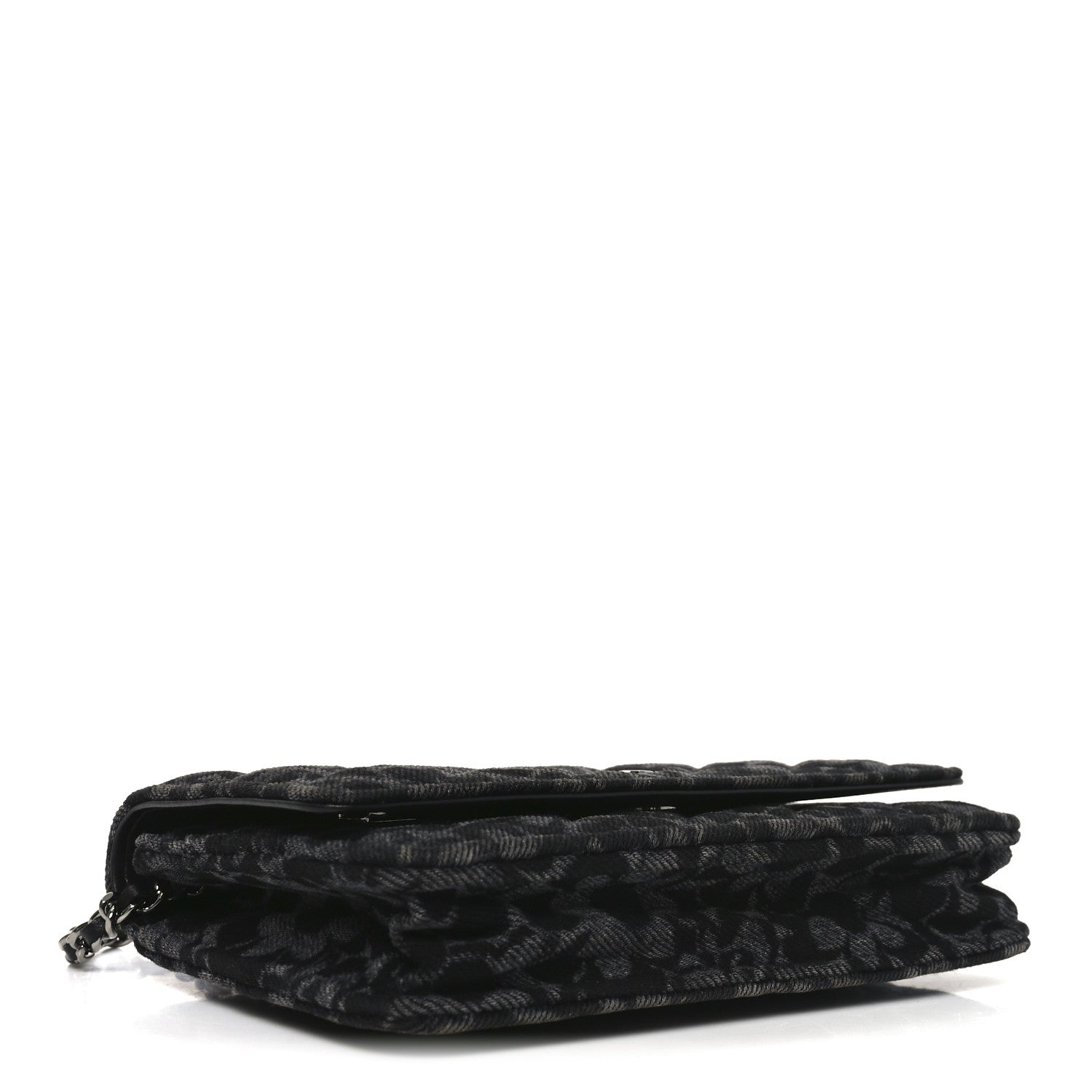 Chanel Printed Denim Quilted Flower Wallet On Chain WOC Black