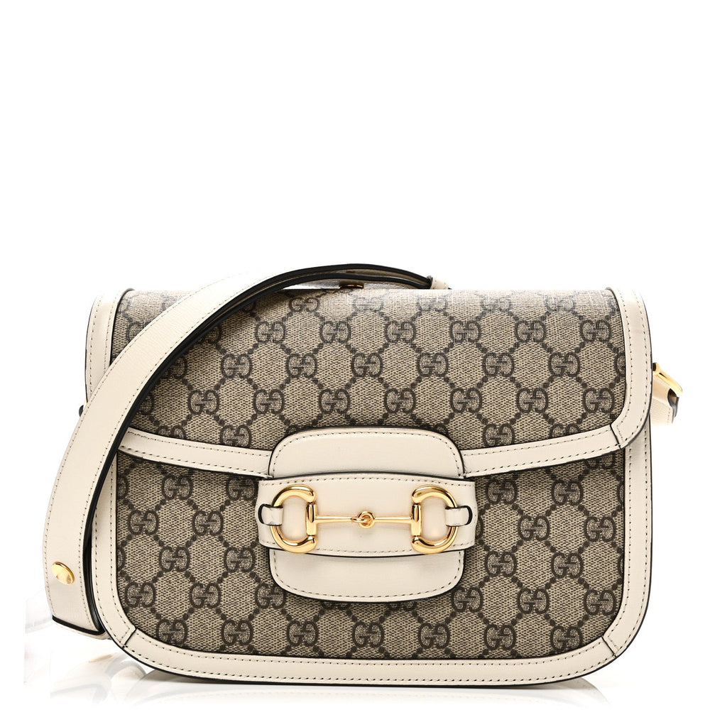Gucci GG Supreme Monogram Horsebit 1955 Shoulder Bag Beige Mystic White