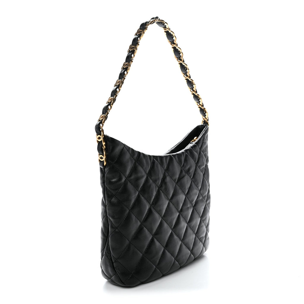 Chanel Lambskin Quilted Large CC Links Hobo Black