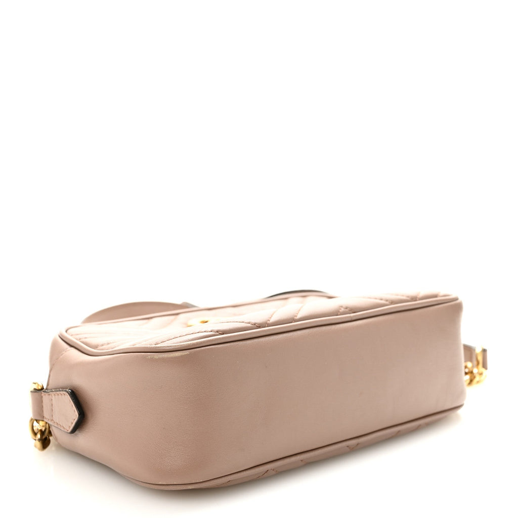 Gucci Calfskin Matelasse Small GG Marmont Chain Shoulder Bag Porcelain Rose