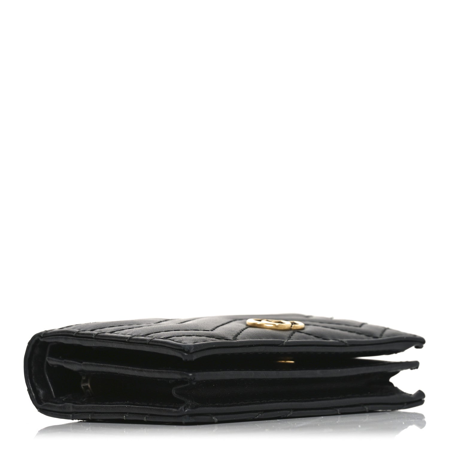 Gucci Calfskin Matelasse GG Marmont Card Case Wallet Black