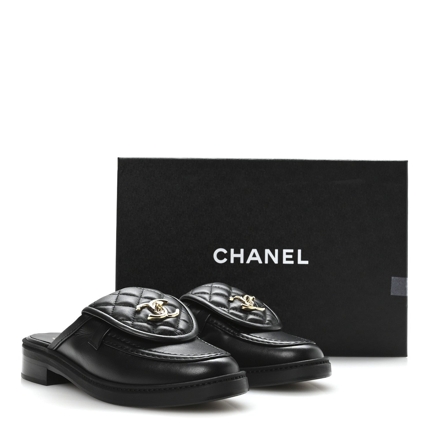 Lambskin Quilted CC Turnlock Mules 36.5 Black