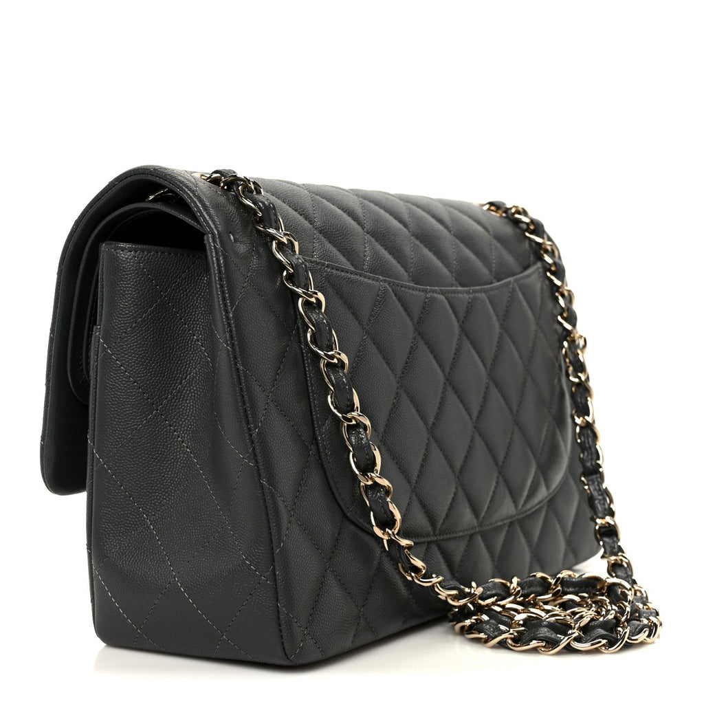 Chanel Caviar Quilted Jumbo Double Flap Dark Grey