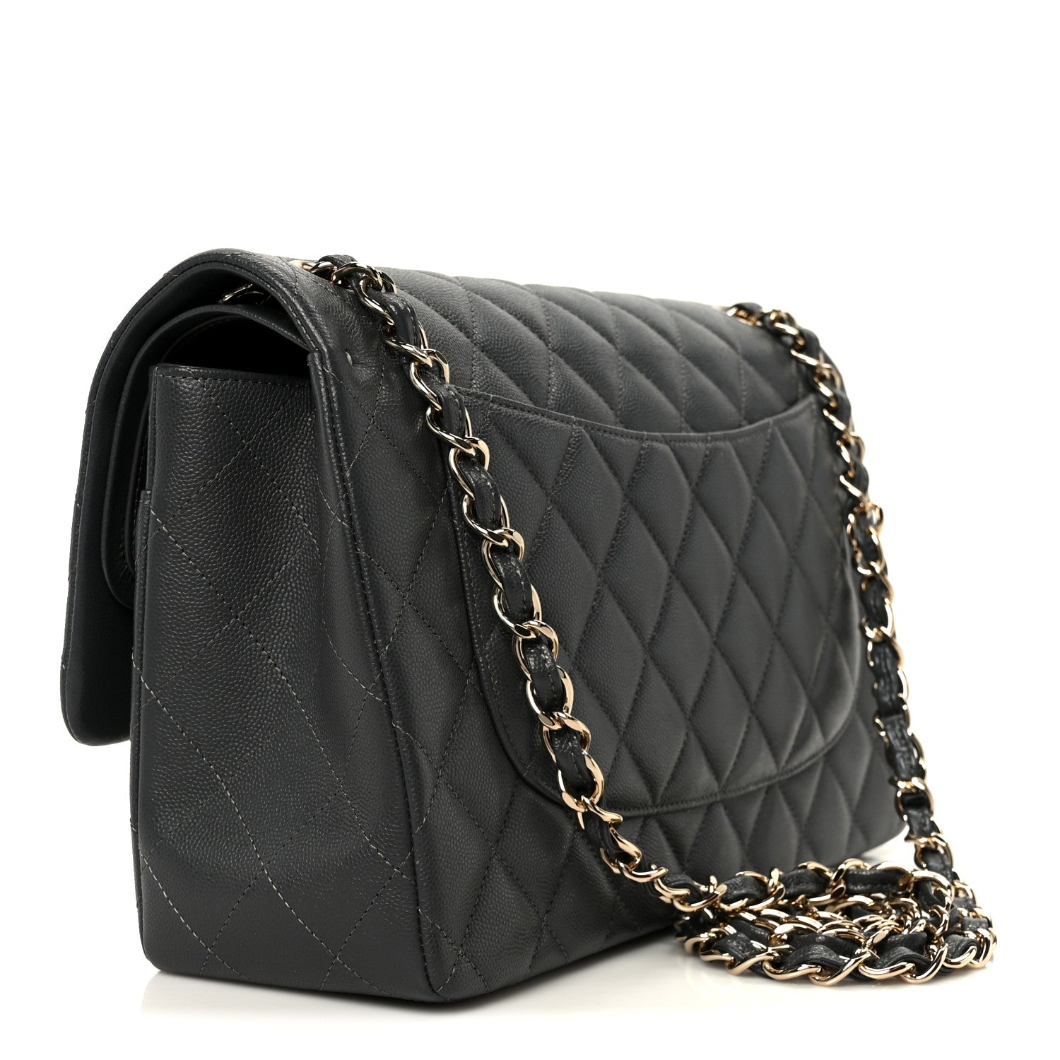 Chanel Caviar Quilted Jumbo Double Flap Dark Grey