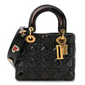 Christian Dior Crinkled Patent Cannage Small Lucky Badges My Lady Dior Black