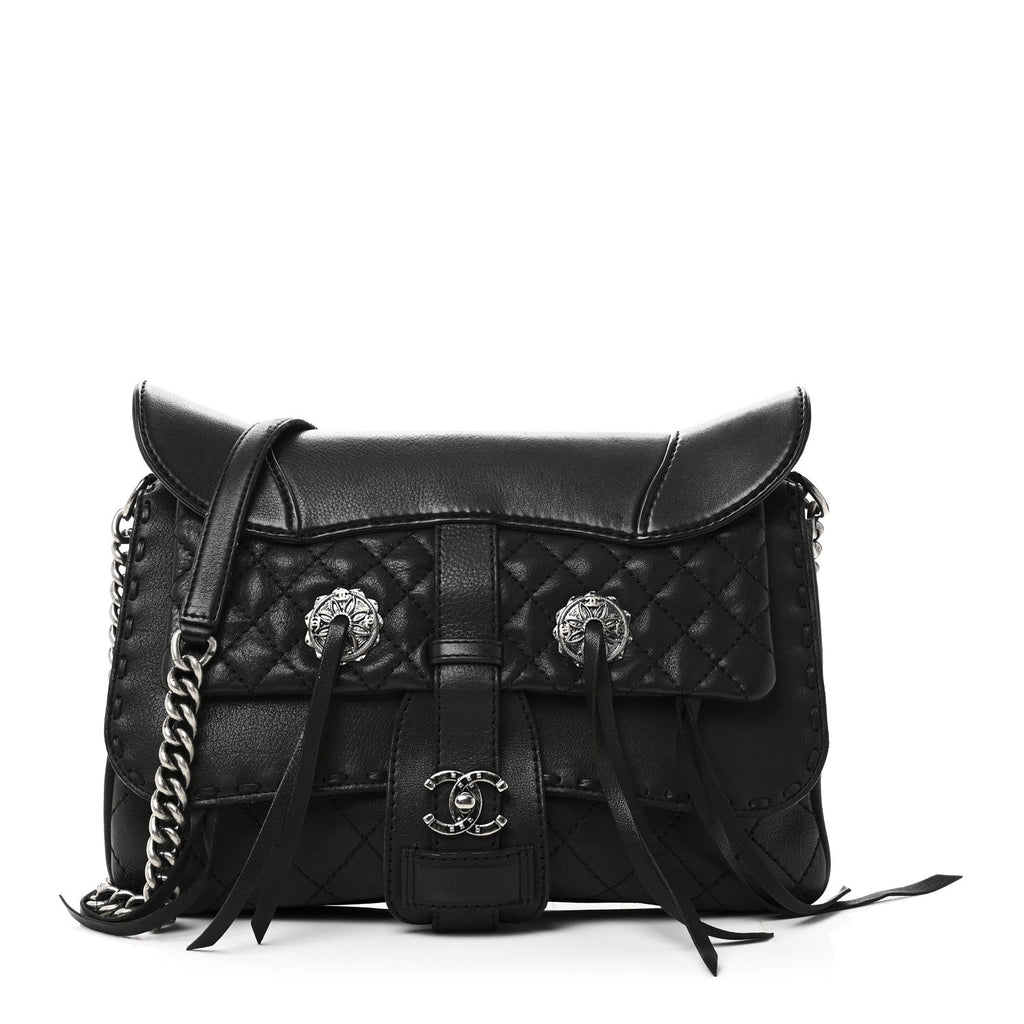 Chanel Goatskin Quilted Paris Dallas Saddle Bag Black