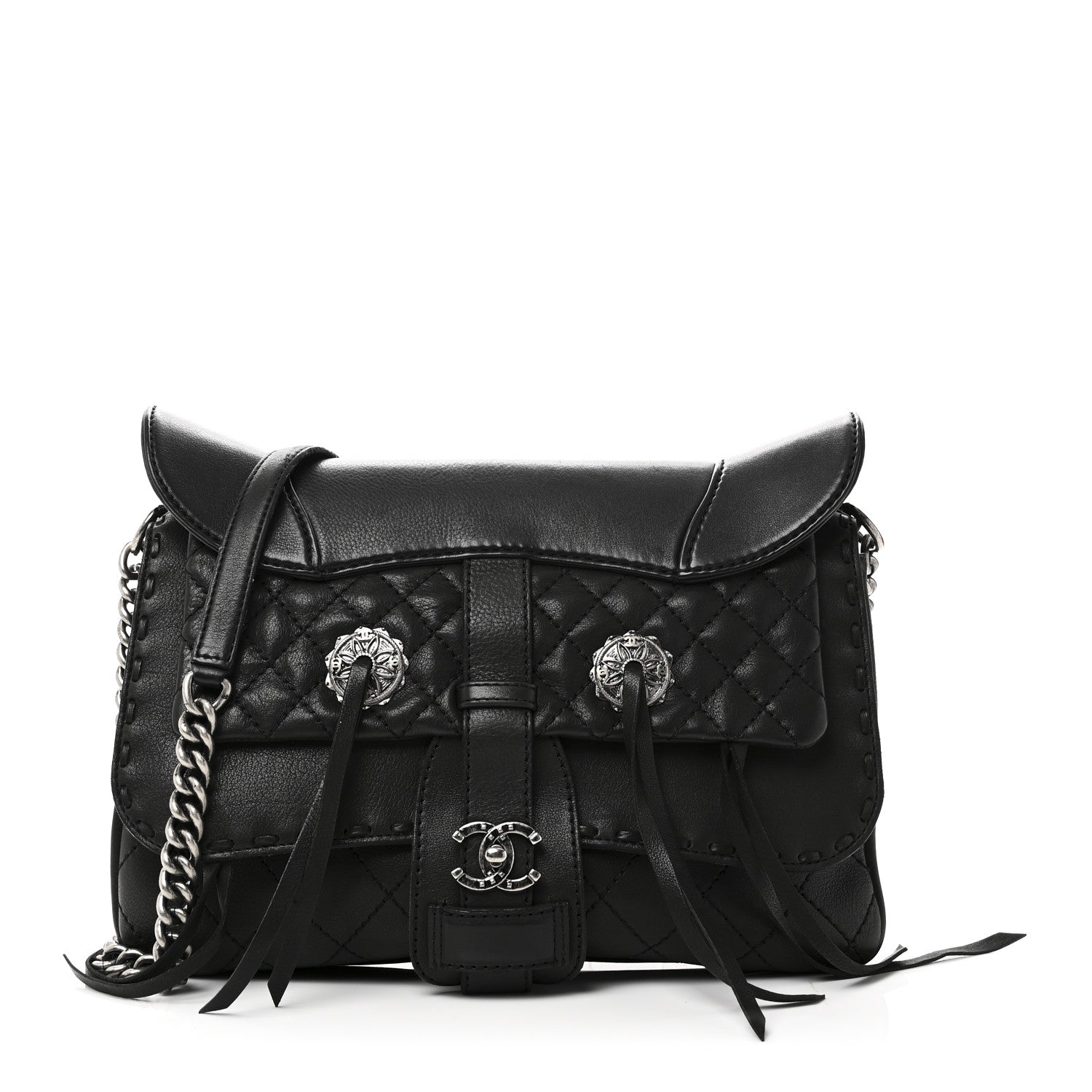 Chanel Goatskin Quilted Paris Dallas Saddle Bag Black