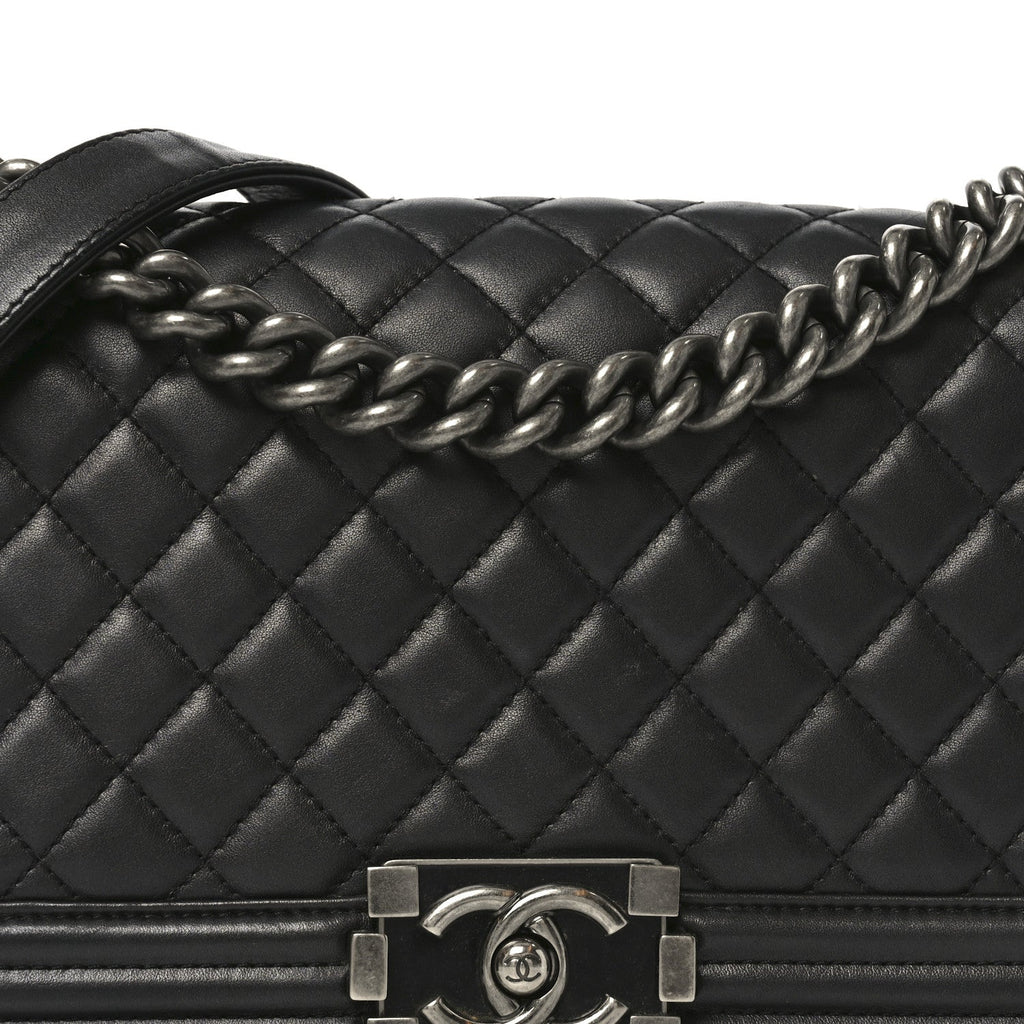 Chanel Lambskin Quilted Medium Boy Flap Dark Grey