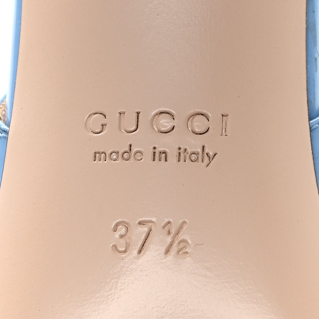 Gucci Vernice Crystal Horsebit Charlotte 42mm Slingback Pumps 37.5 Glacial Blue