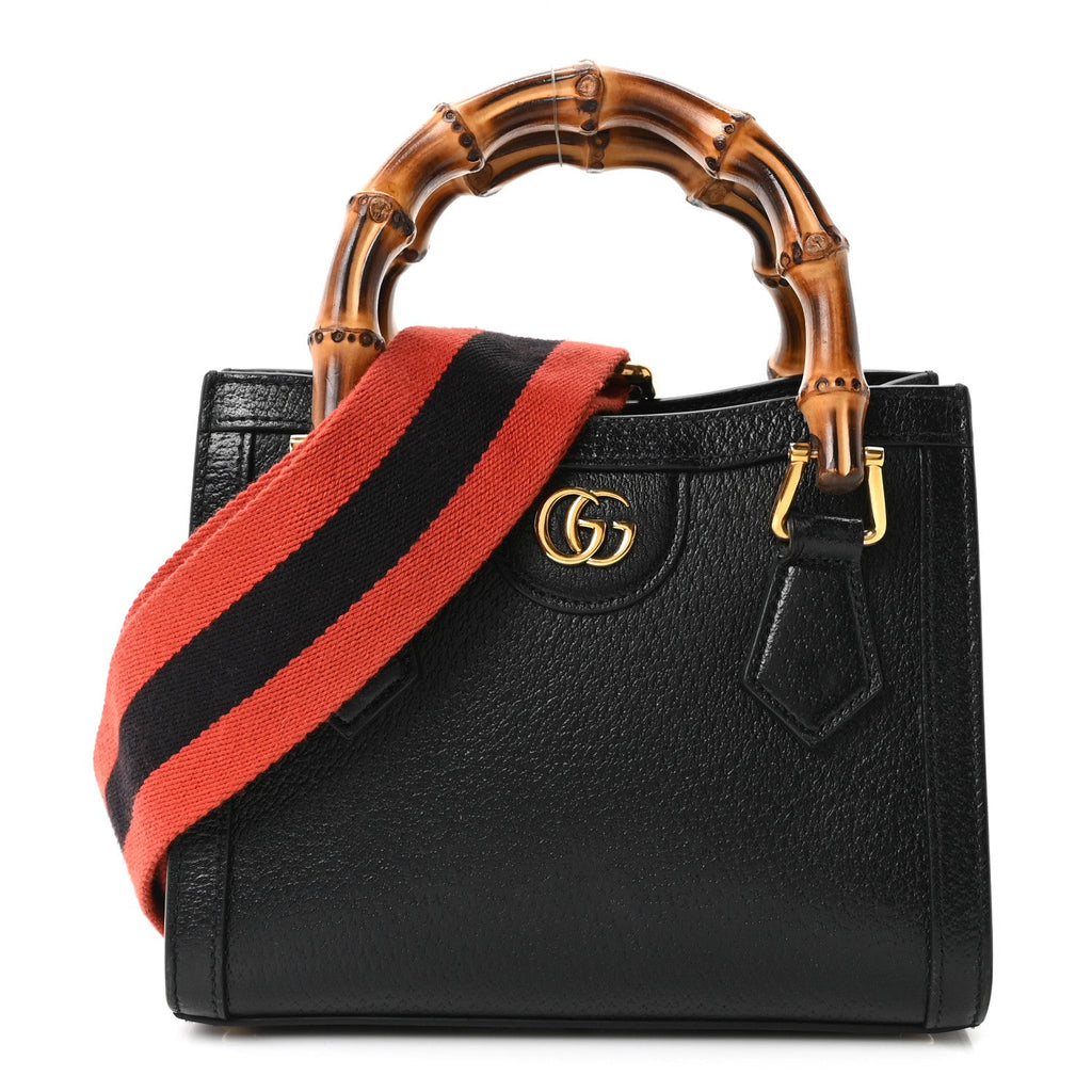 Gucci Textured Dollar Calfskin Web Mini Diana Tote Bag Black Dusty Grey