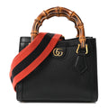 Gucci Textured Dollar Calfskin Web Mini Diana Tote Bag Black Dusty Grey
