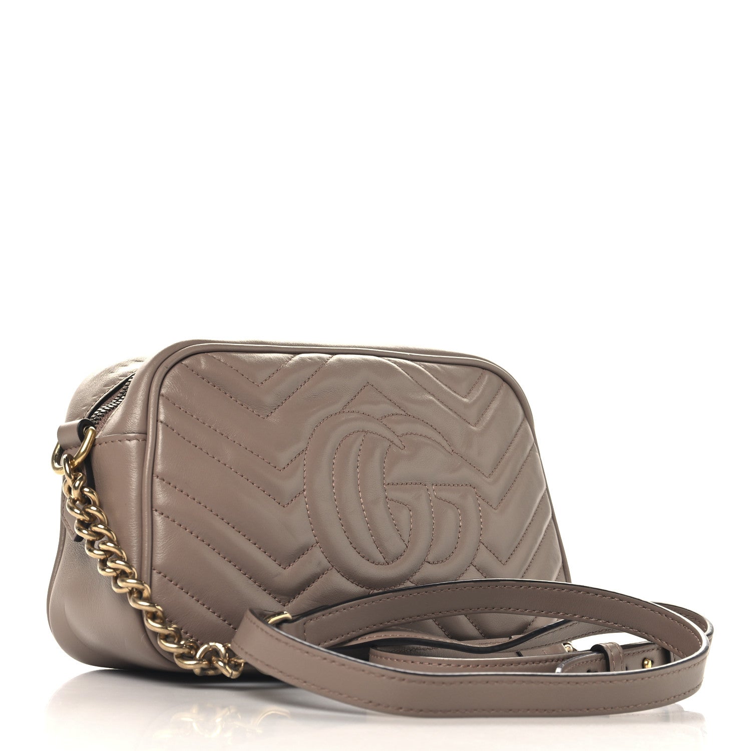 Gucci Calfskin Matelasse Small GG Marmont Chain Shoulder Bag Porcelain Rose