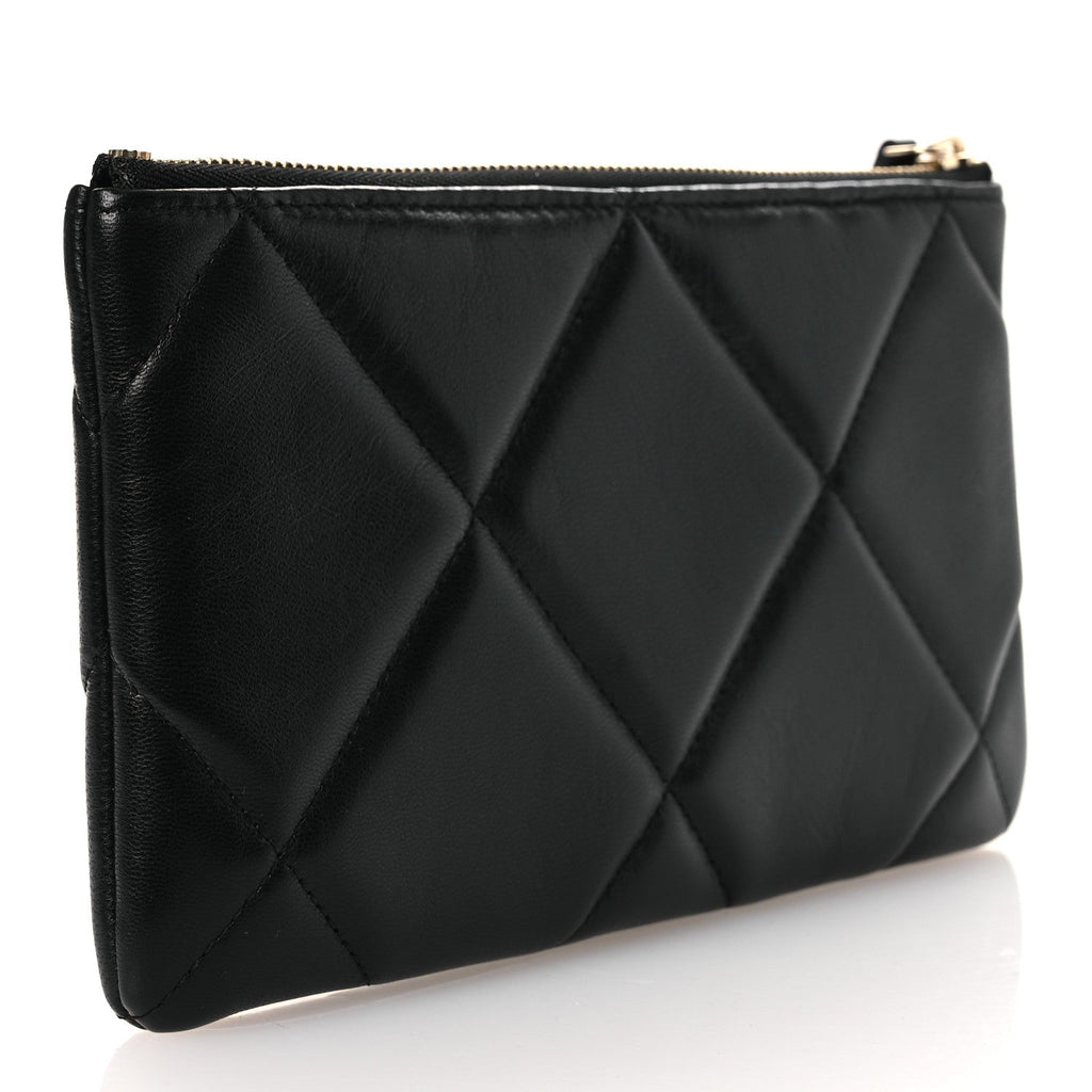 Chanel Shiny Goatskin Quilted Small Chanel 19 Pouch Black