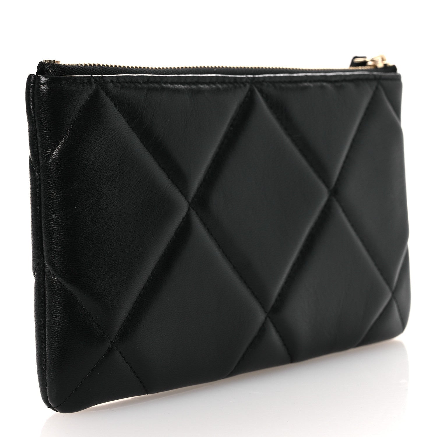 Chanel Shiny Goatskin Quilted Small Chanel 19 Pouch Black