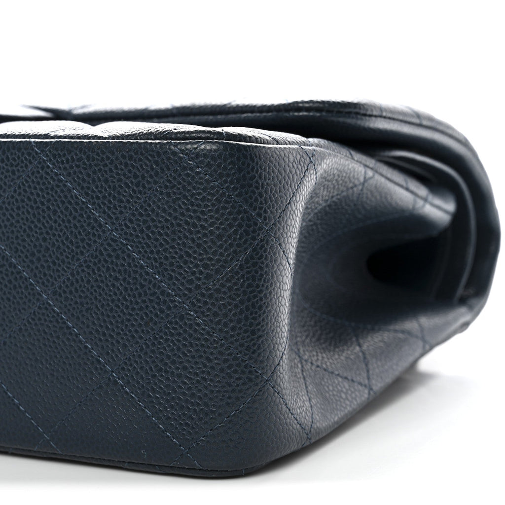 Chanel Caviar Quilted Jumbo Double Flap Blue