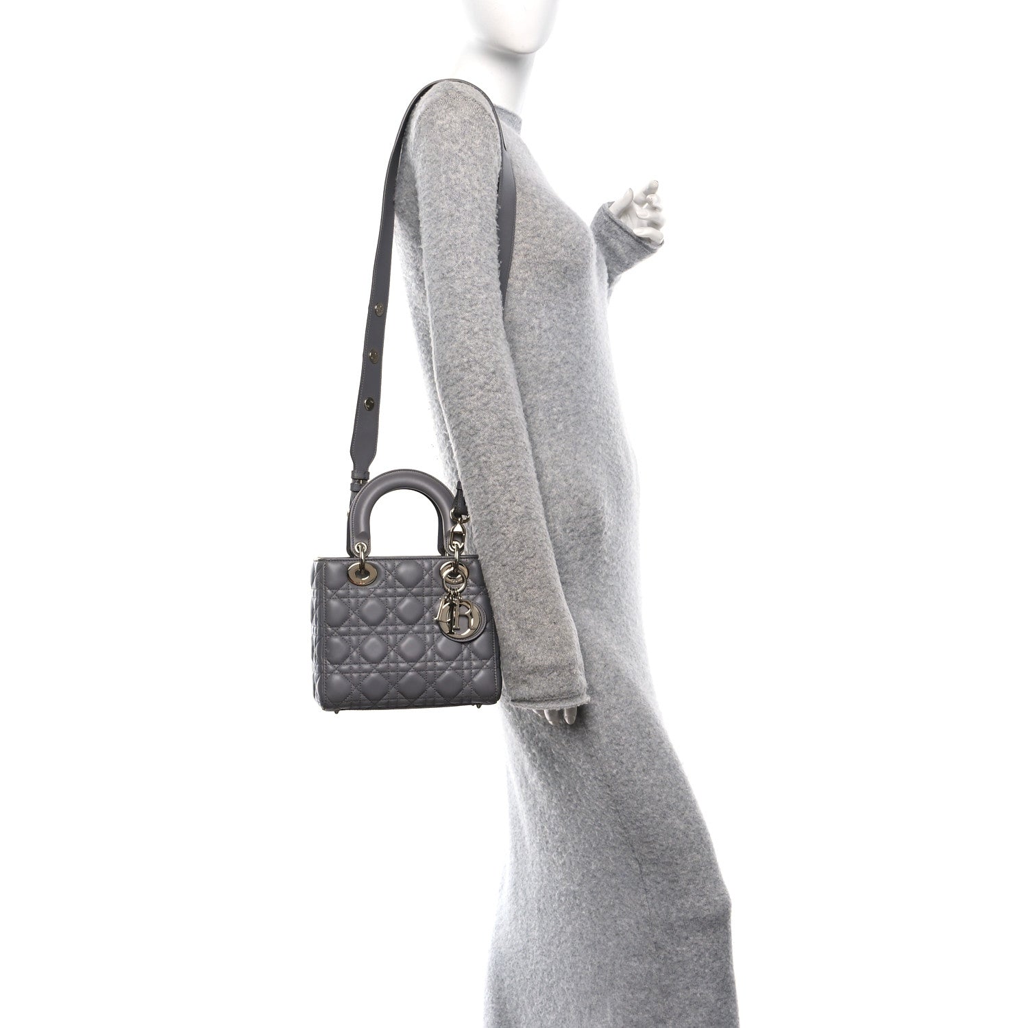 Christian Dior Lambskin Cannage Small Lucky Badges My Lady Dior Grey
