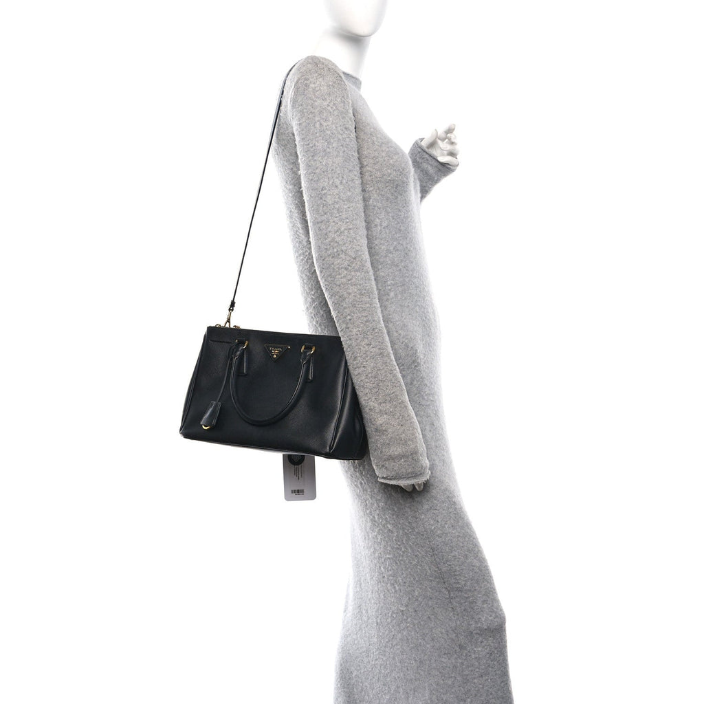 Prada Saffiano Small Galleria Double Zip Tote Black