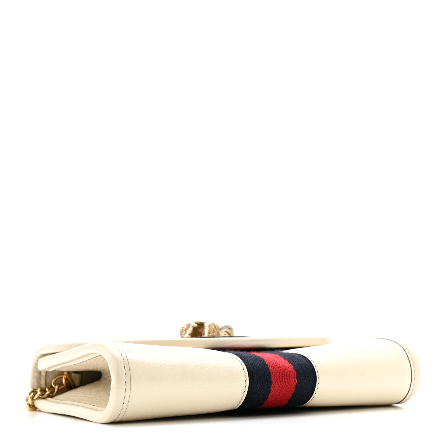 Gucci Textured Calfskin Web Mini Rajah Slim Flap Shoulder Bag Mystic White