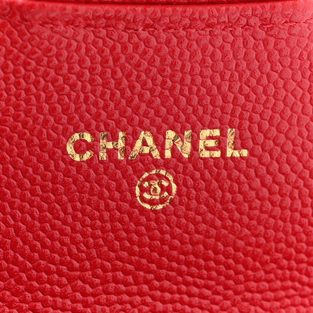 Caviar Quilted Flap Card Holder Wallet Red